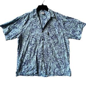 Vtg Go Barefoot Blue Hawaiian Shirt Mens Size L Fish Turtles Cotton Made in USA